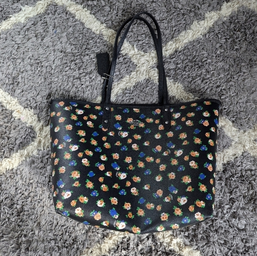 Coach Black Floral Tote with Multicolor Bloom Print - Picture 4 of 13